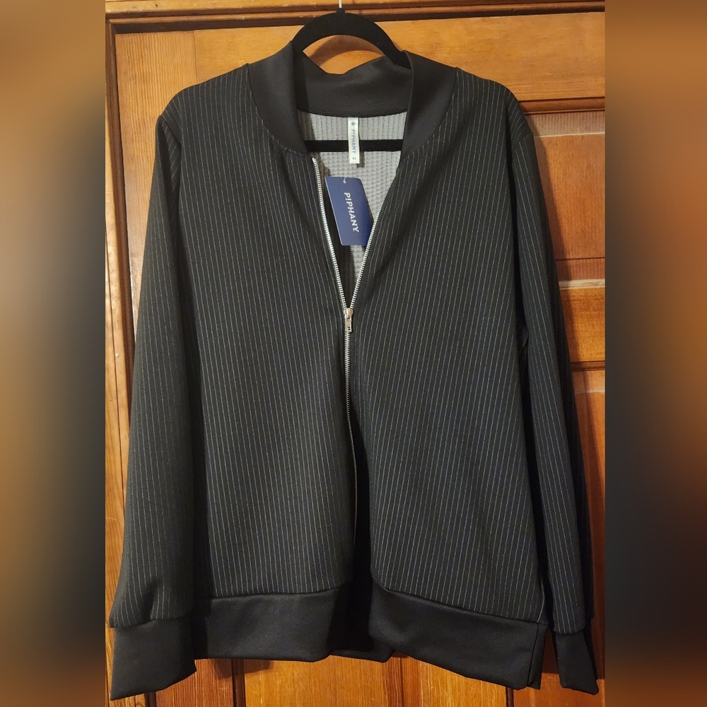 Piphany Yorkville Bomber Jacket Black Pinstriped size XL